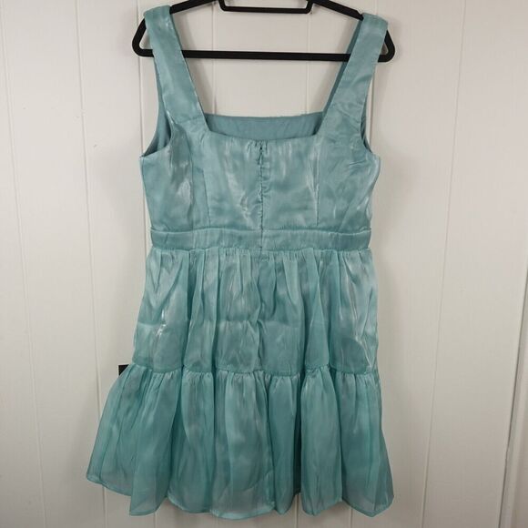 Lulus Womens Thriving Darling Shiny Sleeveless Tiered Mini Dress Large - Picture 6 of 13